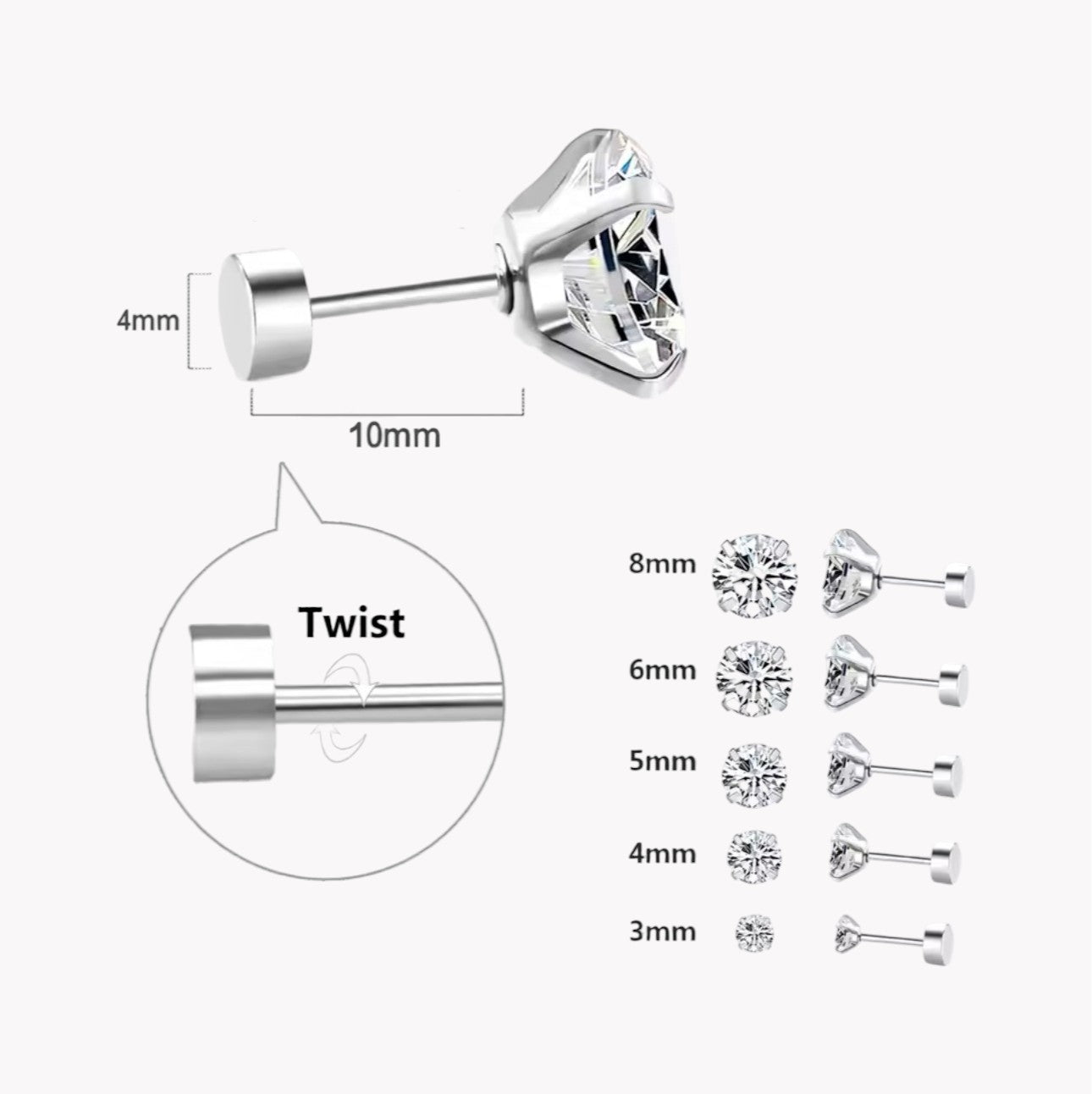 Silver Flat Back Crystal Stud Earrings