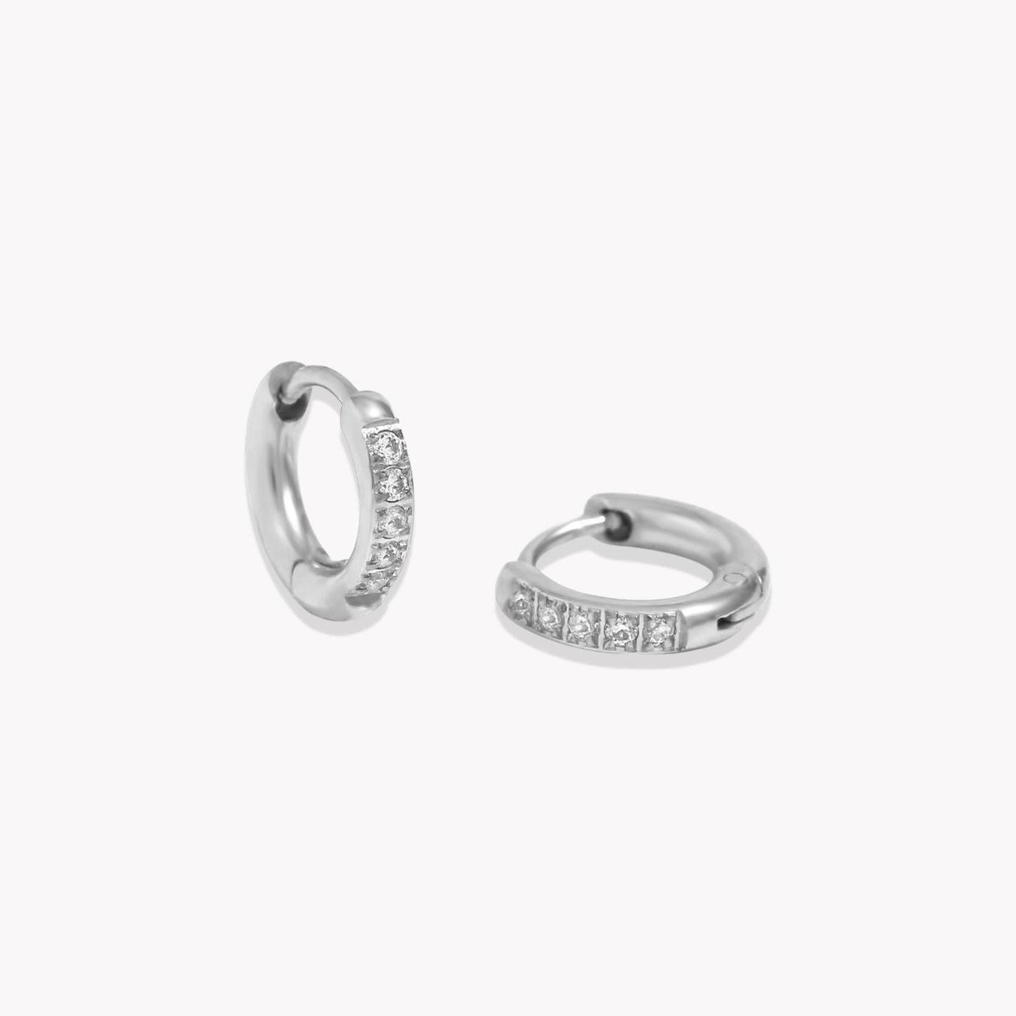 Silver Crystal Huggie Hooped Earrings