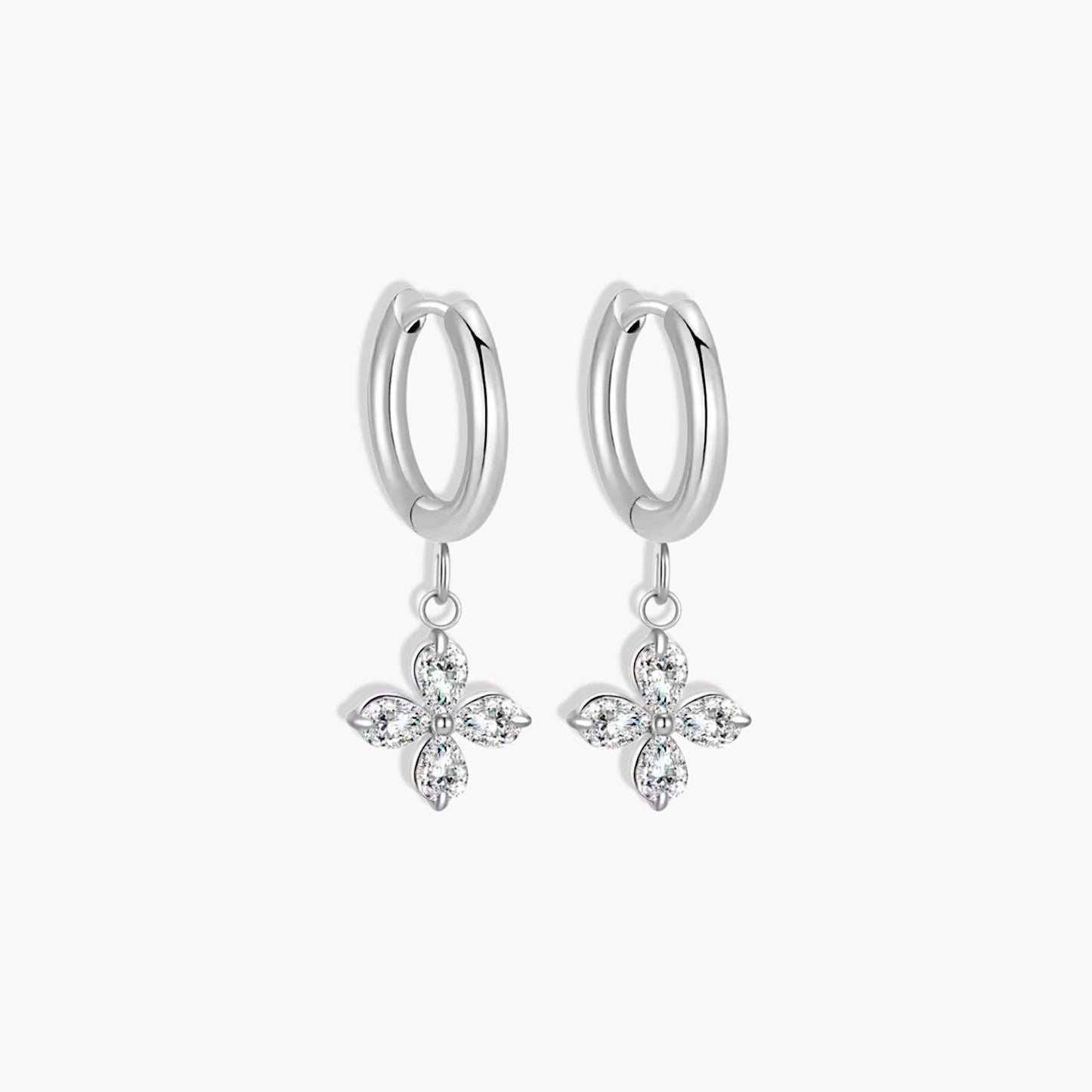 Silver Petal Hooped Earrings