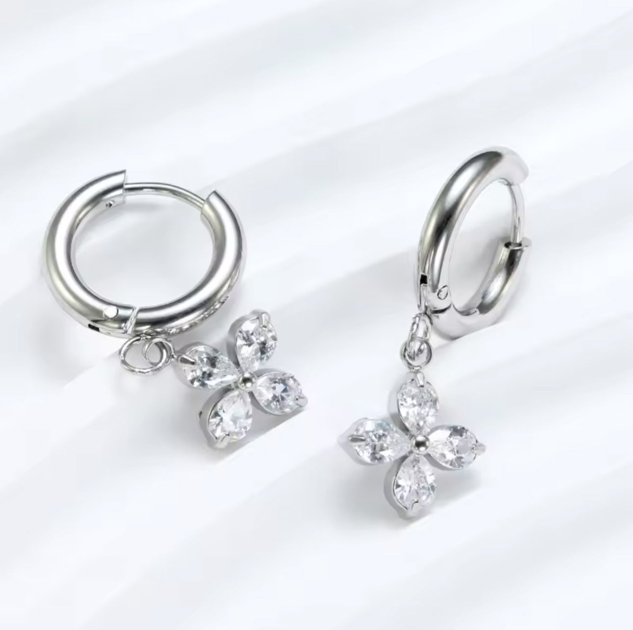 Silver Petal Hooped Earrings
