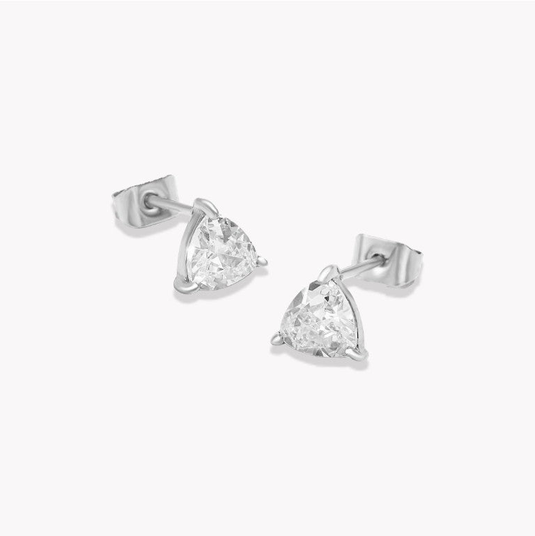 Silver Crystal Triangle Studs