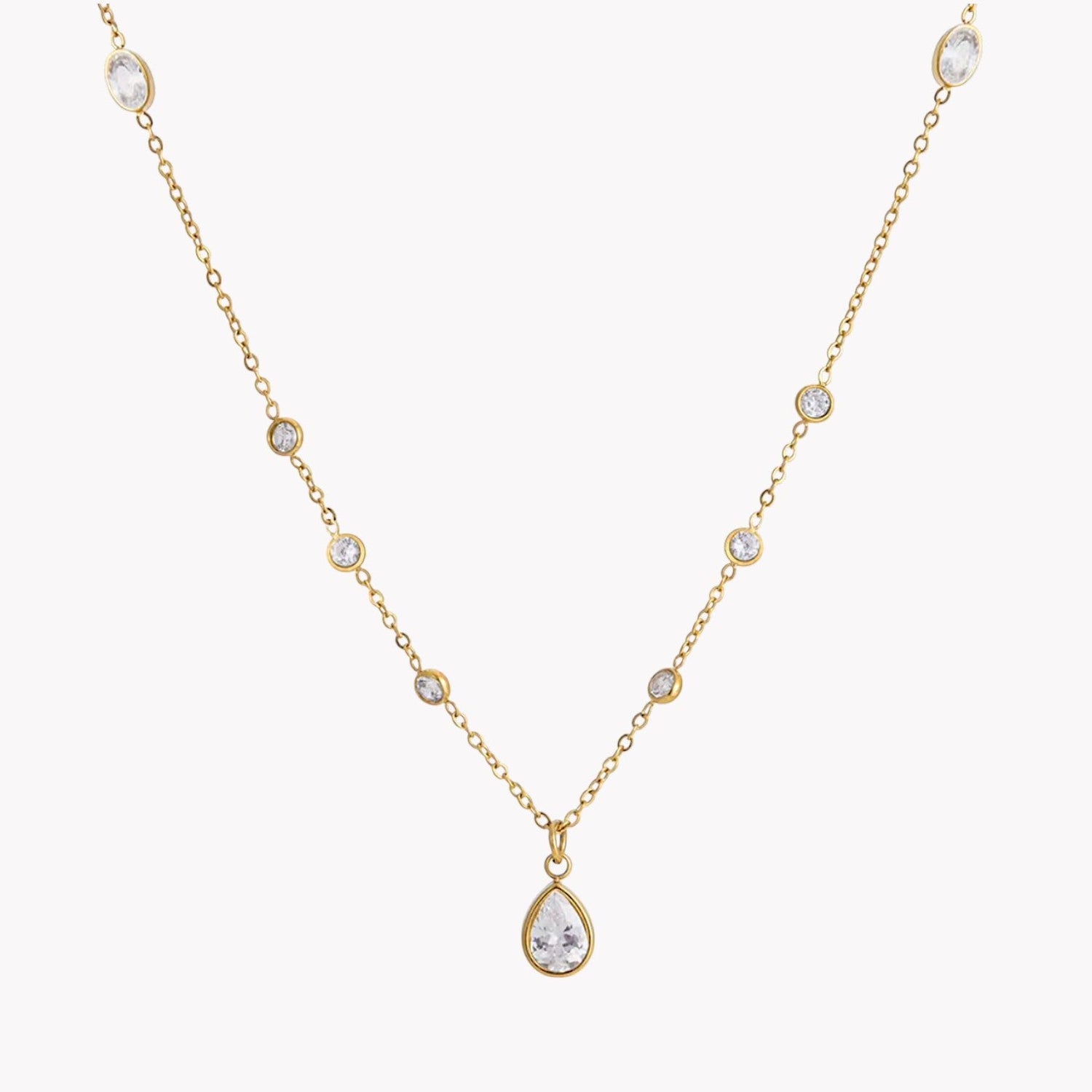 Gold Figaro Chain necklace with a olive green pendant