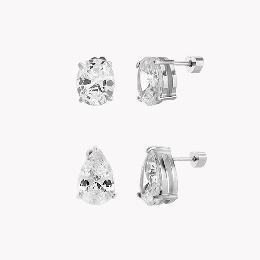 Set of diamond earrings on a white background