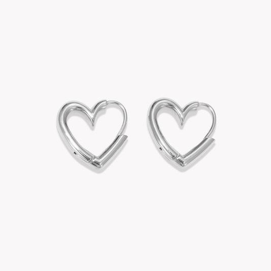 Silver Heart Hooped Earrings