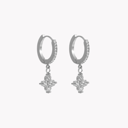 Silver Floret Drop Hooped Earrings