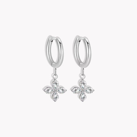 Silver Petal Hooped Earrings