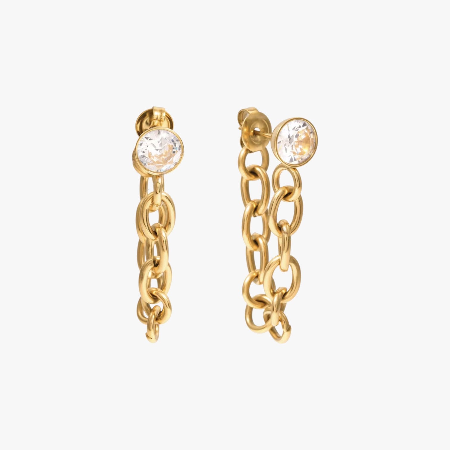 Earrings featings gemstone and chain detail