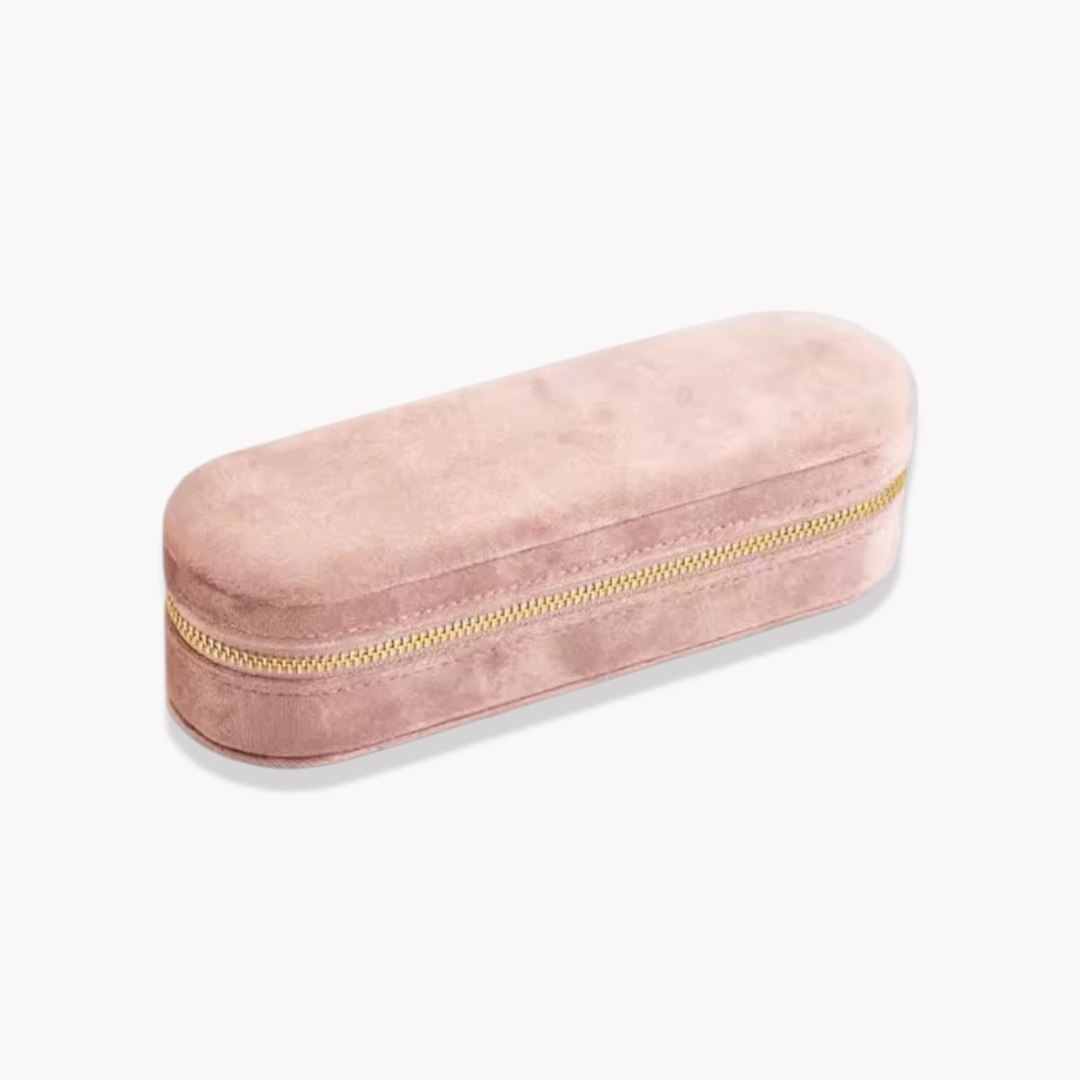 Long Dusky Pink jewelry case pictured on a light grey background